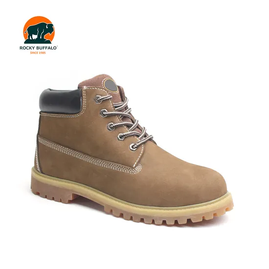 Rocky Buffalo Nubuck Leather Western Cow Boy Rubber Sole Fashion Safety Shoes with Shoelace 