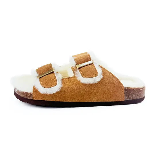 Hot Sale Popular Leather Slides Birken Stock Two Straps Sheepskin Indoor Slippers 