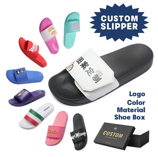 Free Sample Manufacturer Custom Men Slippers Slide Sandal Slides with Custom Dust Box Custom Logo Slide Sandal 