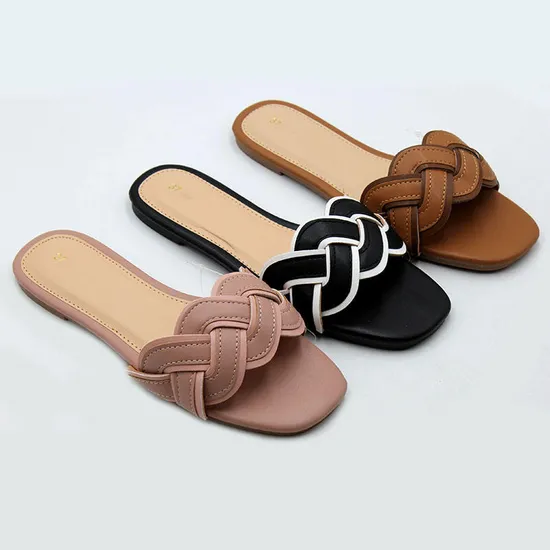 Women′s Fashion Flip Flops Plastic Outdoor Slippers with Open Toe Flat Shoes 
