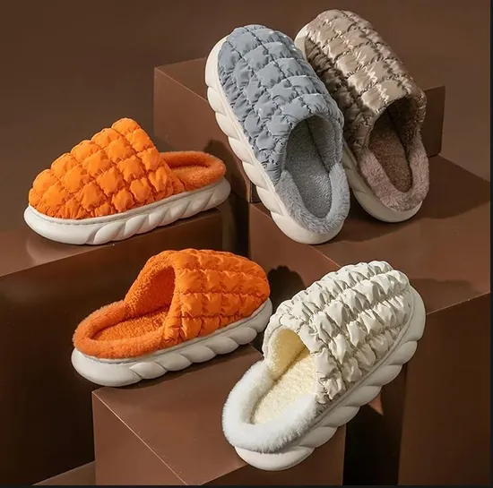 Custom Popular Waterproof Cloth Puff Memory Foam House Home Slide Indoor Slippers 
