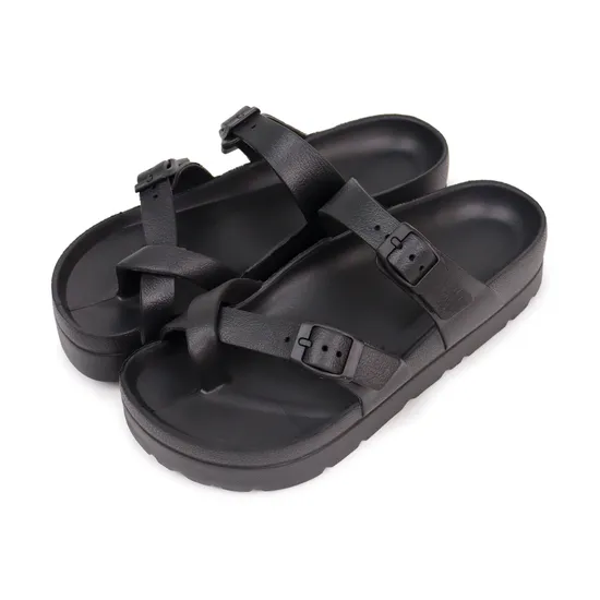 Women′s Solid Color Slide Sandals, Casual Loop Toe Flat Summer Shoes, Lightweight Buckle Strap Design Shoes 